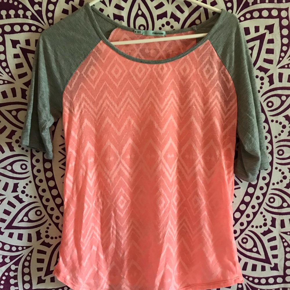 Pink & Gray Quarter sleeve shirt//Size Medium